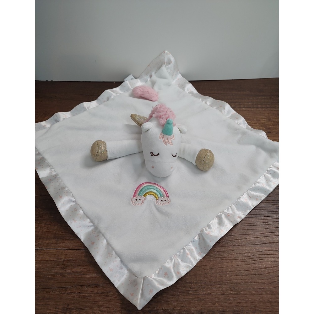 Douglas Baby White Unicorn Lovey Security Blanket Plush Baby Unicorn Satin Trim